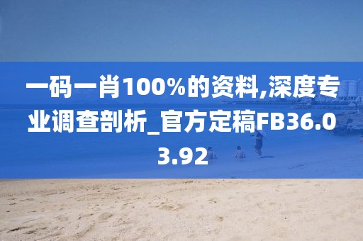 一碼一肖100%的資料,深度專業(yè)調查剖析_官方定稿FB36.03.92