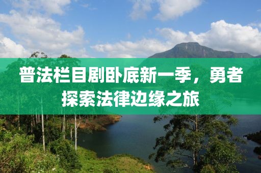 普法欄目劇臥底新一季，勇者探索法律邊緣之旅