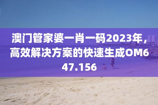 澳門管家婆一肖一碼2023年，高效解決方案的快速生成OM647.156